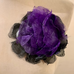 Handmade, Black and Purple, Fabric, Rose, Flower, Brooch, Wedding, Costume, Day Of The Dead, Halloween, Día de Muertos, Halloween, Costume