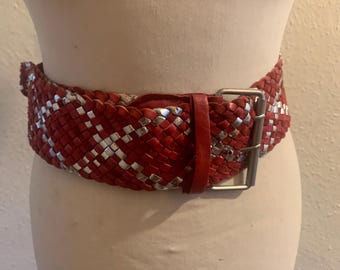 1980s Lipstick Red Stretch Waist Belt | 80s Resin Art Deco  display picture 1