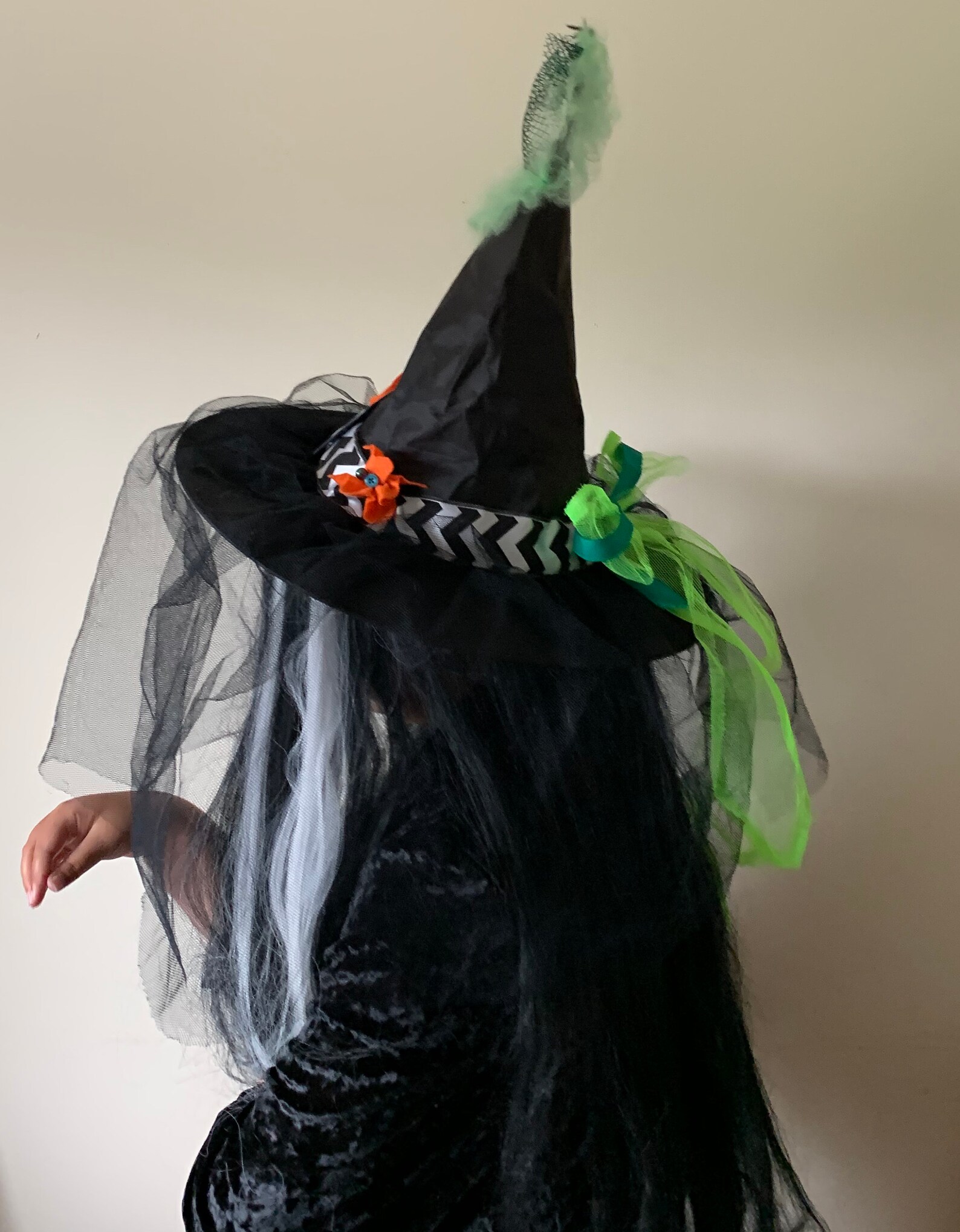thumbnail image 2 of Classic Witch Hat For Halloween - Adjustable Steeple Lace Costume Accessory 2 of 11
