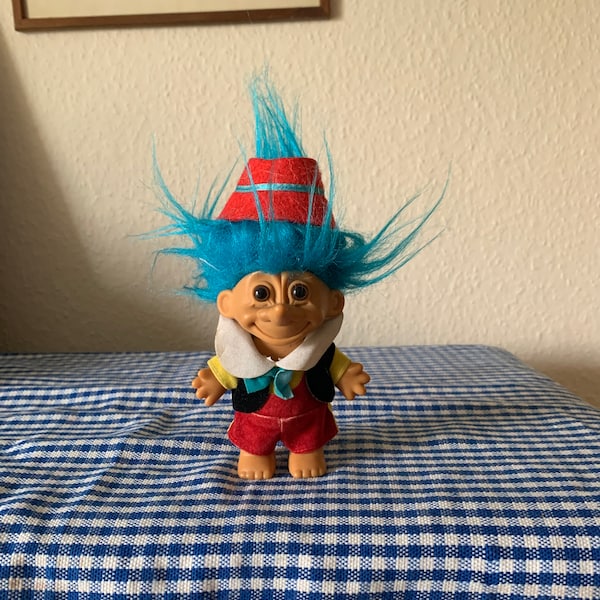 Rare, Vintage, Russ, Blue Hair, Fairytale, Long Nose, Troll, Doll, Figure, In Red Hat, Costume, Cool, Retro, Stocking Filler, Secret Santa