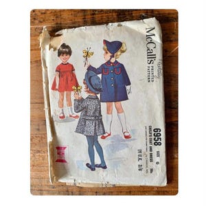 Vintage, 1960-tal, McCall’s, Flickkläder, Kappa och klänning, Mönster, Storlek Ålder 6 år, Kläder, Formella, Casual, Retro, Sömnad, Barnkläder, Kostym