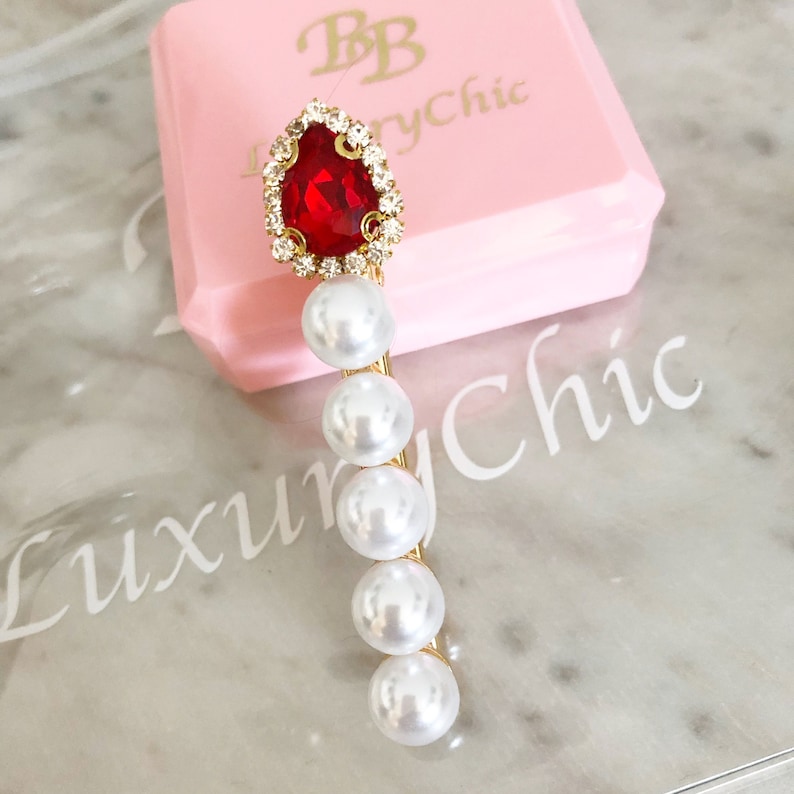 CRYSTAL HAIRCLIP COCORed KissSparkling Hair ClipHair JewelryRed CrystalHair JewelryDesigner JewelryPearls JewelryPearls