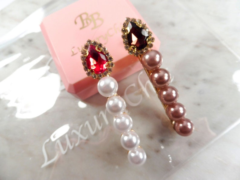 CRYSTAL HAIRCLIP COCORed KissSparkling Hair ClipHair JewelryRed CrystalHair JewelryDesigner JewelryPearls JewelryPearls