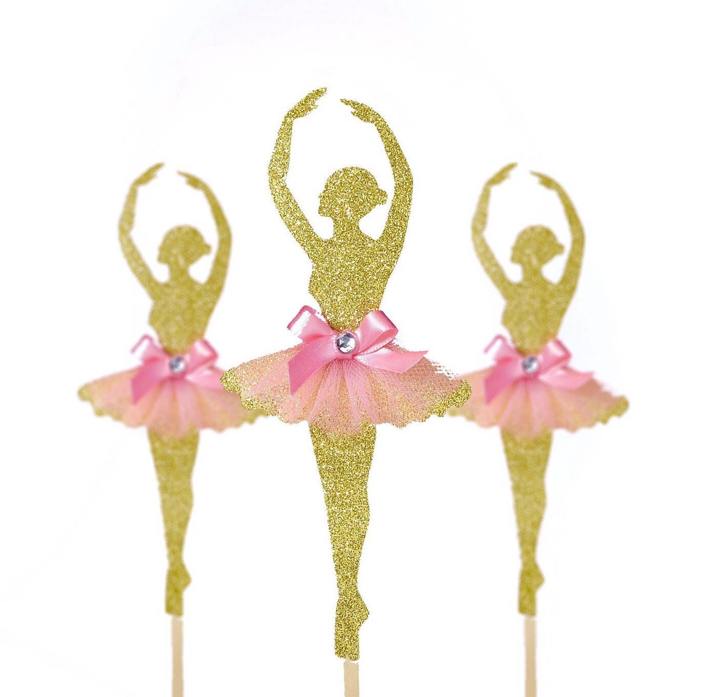 3 CT Ballerina Cake topper Pink and Gold Birthday decoration Etsy