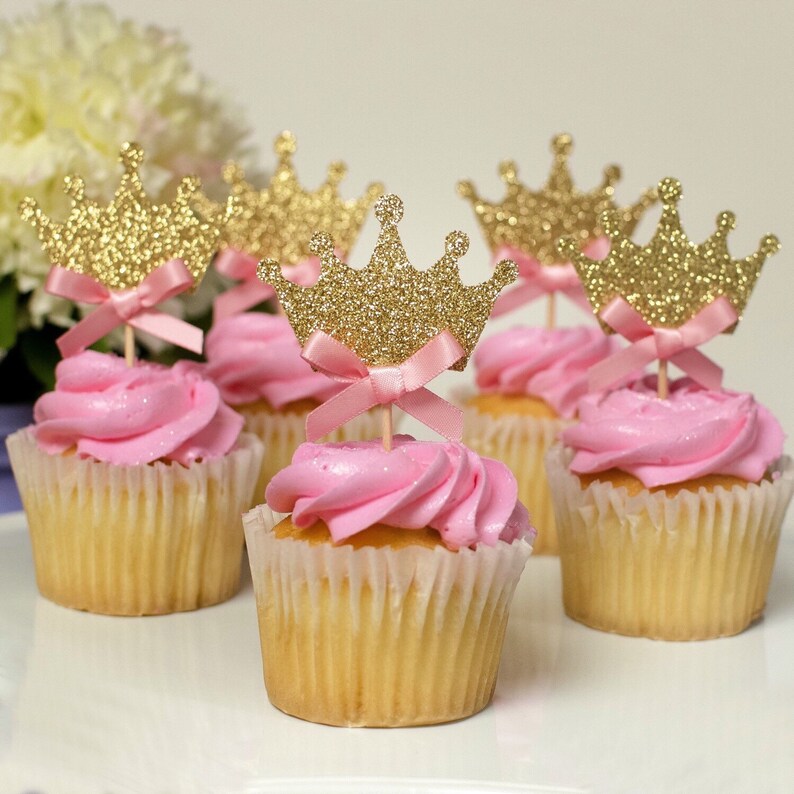 12 Crown Gold Glitter Cupcake toppers birthday decorations Etsy