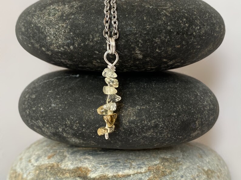 Chakra Healing CITRINE Cairn Necklace Reiki Attuned Crystal Pendant Zen Jewelry