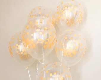 Gold Confetti Balloons~Clear and Gold Confetti Look Balloon~Gold Birthday Balloon~Bridal Shower~Wedding Balloon~Gold Confetti~Bachlorette