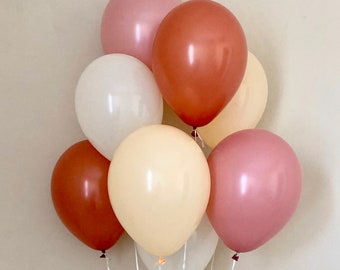 Boho Rainbow Latex Balloons~Burnt Orange Rosewood Blush & Ivory~Boho Party Decor~Baby Shower~Two Groovy~First Birthday~Boho~Groovy One