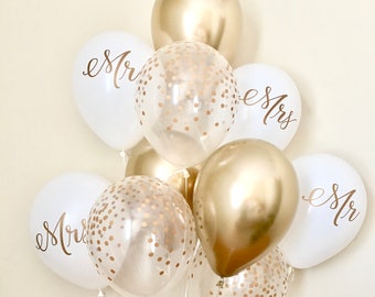 Helium Quality 15 Mr & Mrs Pearlised Balloons White & Aqua Wedding 