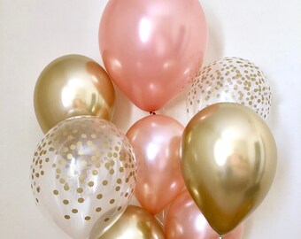 Rose Gold Chrome Gold & Clear Gold Confetti Latex Balloon~Birthday~Wedding~Bridal Shower~Rose Gold Balloon~Gold Confetti Look Balloon~Chrome