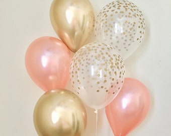 Rose Gold Chrome Gold & Clear Gold Confetti Latex Balloon~Birthday~Wedding~Bridal Shower~Rose Gold Balloon~Gold Confetti Look Balloon~Chrome