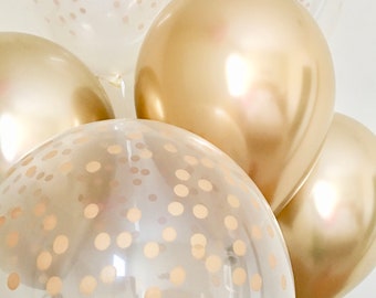 NEW Gold Chrome and Gold Confetti Look Latex Balloon~Gold First Birthday~Baby Shower~Bridal Shower~Wedding~Gold Decor~Gold Confetti Balloon