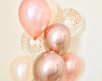 Chrome Rose Gold Pearl Peach Clear Gold Confetti Latex Balloon~Birthday~Wedding~Rose Gold Bridal Shower~Rose Gold Balloon~Confetti Balloon