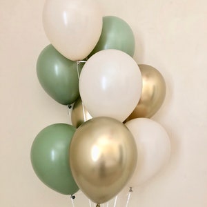 Eucalyptus Balloon Bundle~Bridal Shower~Eucalyptus Wedding~Baby Shower~Chrome Gold White Sand and Eucalyptus Balloons~Sage Green Balloons