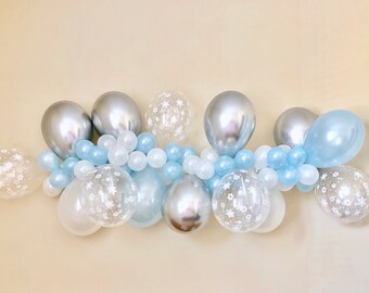 Snowflake Balloon Garland DIY Kit Blue Silver and Snowflakes ~Winter Onederland First Birthday Decor~Onederland Party~Onederland Balloons