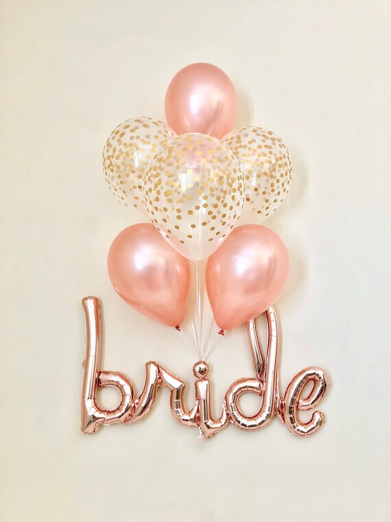 Bride Rose Gold Script Balloon~Rose Gold Balloons~Wedding Shower Decor~Gold Confetti Balloon~Bridal Shower~Engagement Party~Rose Gold Bride Il_570xn
