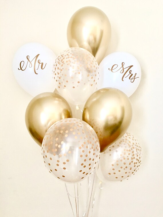 Chrome Gold Mr & Mrs and Confetti Balloons~Wedding Balloon~Bridal Shower Balloons~Confetti Look Balloon~Chrome Gold Balloon~Mr Mrs Decor Il_570xn