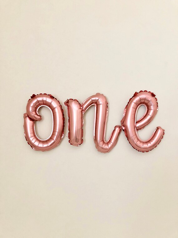One Script Rose Gold Letter Balloon~First Birthday Gold Balloon~1st Birthday Balloon Banner~One Banner~One Party Decorations~One Cursive Il_570xn