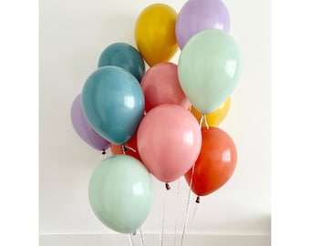 Rainbow Boho Latex Balloons: Mustard, Burnt Orange, Mint, Rosewood, Slate, Blossom - Party Decor