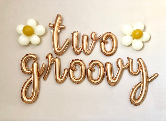 Two Groovy Script Letter Balloons~Groovy Birthday~Two Groovy Banner~Two Groovy Party~Groovy Party Supplies~Retro Birthday Party~Daisy Il_570xn