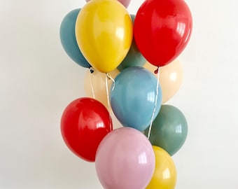 Boho Rainbow Balloon Bouquet: Red, Blush, Mustard, Willow, Slate Blue, Canyon Rose - Party Decor