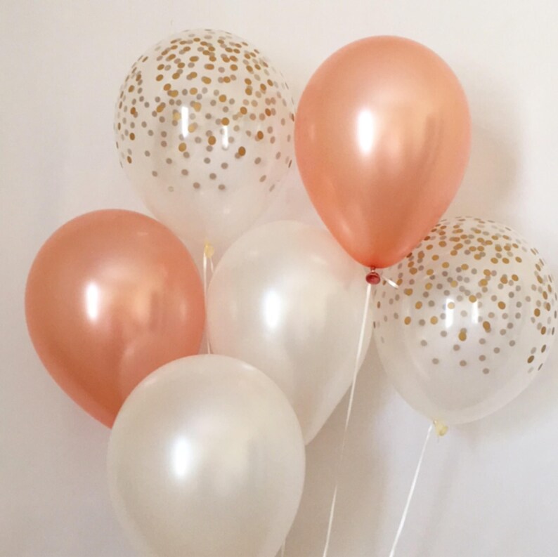 Rose Gold Pearl White and Clear Gold Confetti Latex Balloons~Wedding~Bridal Shower~Birthday~Rose Gold Balloon~Gold Confetti Look Balloon