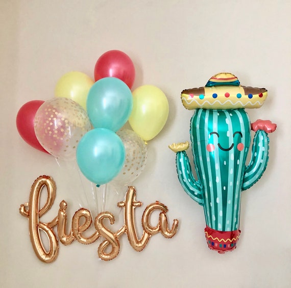 Fiesta Gold Cursive Script Balloon~Cactus Balloon~Final Fiesta~Bridal Shower~Fiesta Party Decor~Bachelorette~Taco about a Party~Cactus Decor Il_570xn