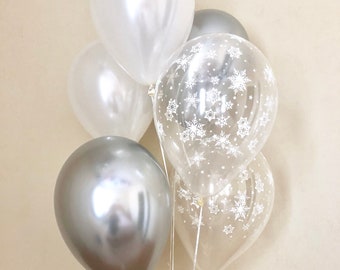 Chrome Silver White & Snowflake Latex Balloons~Winter Onederland First Birthday~Baby Shower~Snowflake Balloon~Wonderland~Snowflake Party