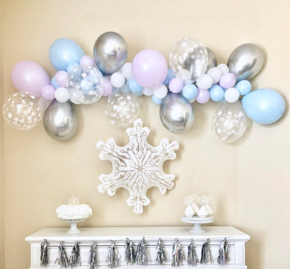 Frozen Snowflake Balloon Garland DIY Kit Blue Silver and