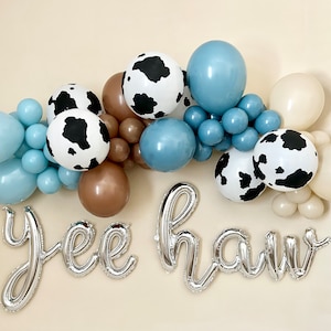 Cowboy Balloon Garland DIY Kit~Holy Cow I&#39;m One~Moo I&#39;m Two~Cowboy Giddy Up~Last Rodeo~Blue Cowboy~Cow Print Balloon~First Rodeo~Yee Haw
