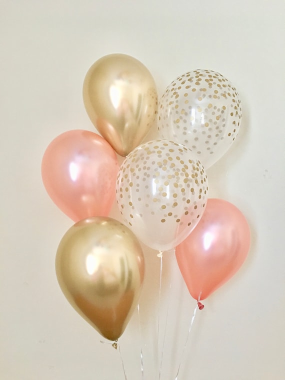 Rose Gold Chrome Confetti Balloon Bouquet - Rose Gold Party Balloons, Baby  Shower Balloons, Wedding Balloons, Rose gold Bridal Balloon