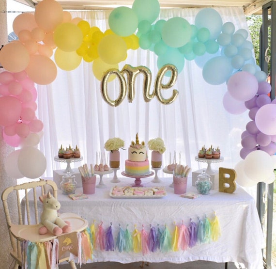 Rainbow 1st Birthday Party Decorations for Girls Macaron Balloons Garland  Arch Kits Pastel Rainbow Photo Banner