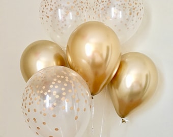 Gold Chrome and Gold Confetti Look Latex Balloon~Gold First Birthday~Baby Shower~Bridal Shower~Wedding~Gold Decor~Gold Confetti Balloon