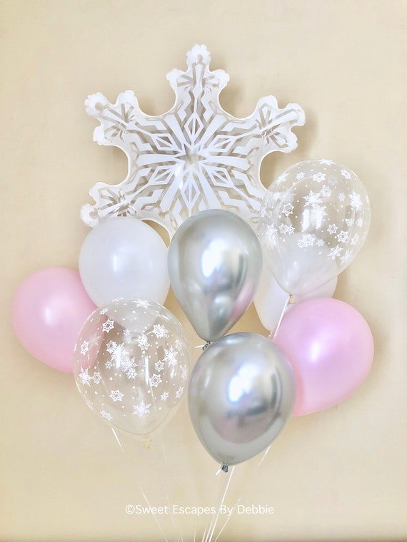 Snowflake, Pink, Chrome Silver & Snowflake Latex Balloon~Winter Onederland First Birthday~Snowflake Decor~Wonderland Party~Snowflake Balloon Il_570xn