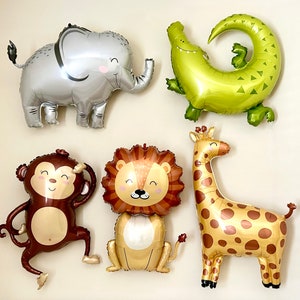 Safari Animal Balloons~Lion Balloon~Monkey Balloon~Giraffe Balloon~Alligator Balloon~Elephant Balloon~Safari Party~Wild One Decor~Two Wild