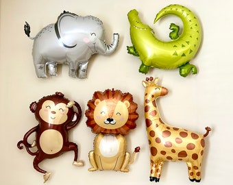 Safari Animal Balloons: Lion, Monkey, Giraffe, Elephant, Alligator