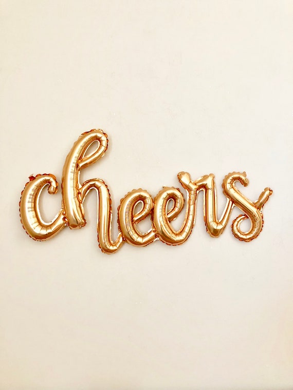 Cheers Gold Cursive Script Balloon~46 inch Cheers Balloon~Bridal Shower~Gold Banner~Cheers Party Decor~New Years~Birthday~Cheers to 30 Years Il_570xn