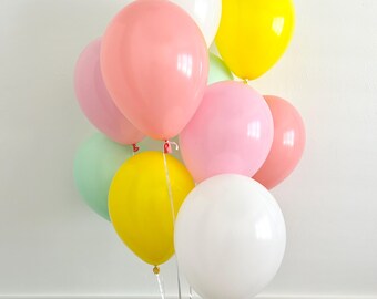 Pastel Party Balloon Bouquet~Pink, Yellow, White, Mint & Coral~Birthday~Bridal Shower~Pink Party Balloons~First Birthday~Bright Balloons