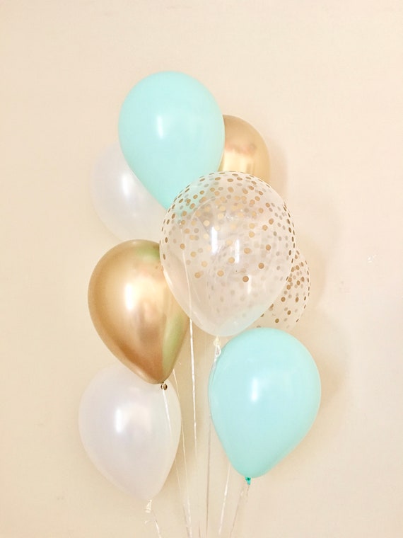 Mint Chrome Gold Pearl White & Clear Gold Confetti Latex Balloon~First Birthday~Wedding~Bridal Shower~Confetti Look Balloon~Bachelorette Il_570xn