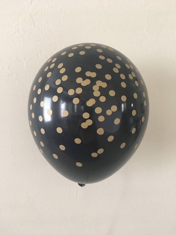 Black with Gold Confetti Look 11 inch Latex Balloon~Black and Gold Party Decor~Gold Birthday~Wedding~30th Birthday~Retirement~New Years Il_570xn
