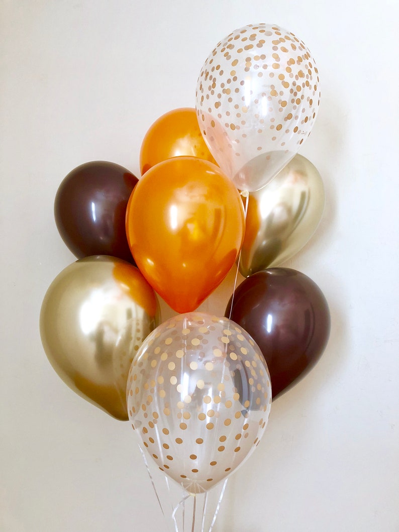 Gold Chrome Brown Orange Latex BalloonsWoodland Baby ShowerWoodland Animals Birthday PartyGold Confetti Look BalloonsRustic Wedding image 1