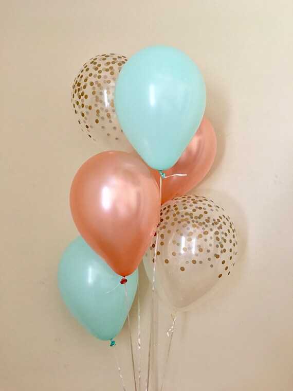 Rose Gold Mint and Clear Gold Confetti Latex Balloons~ Birthday~Wedding~Bridal Shower~Birthday~Rose Gold Balloon~Gold Confetti Look Balloon Il_570xn