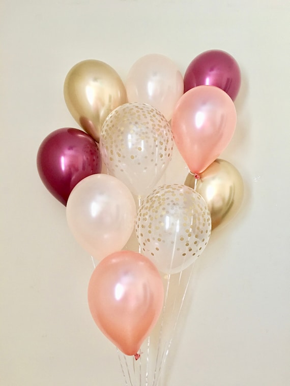 Rose Gold Burgundy Peach Chrome Gold & Clear Gold Confetti Latex Balloons~Wedding~Bridal Shower~First Birthday~Fall Balloons~Bachelorette Il_570xn