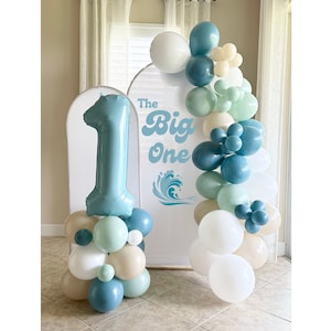 The Big One Balloon Garland~The Big One Balloon Tower~Surfs Up~Surfer,~Catch A Wave~My First Wave~Surfboard Birthday~Retro Surf Birthday