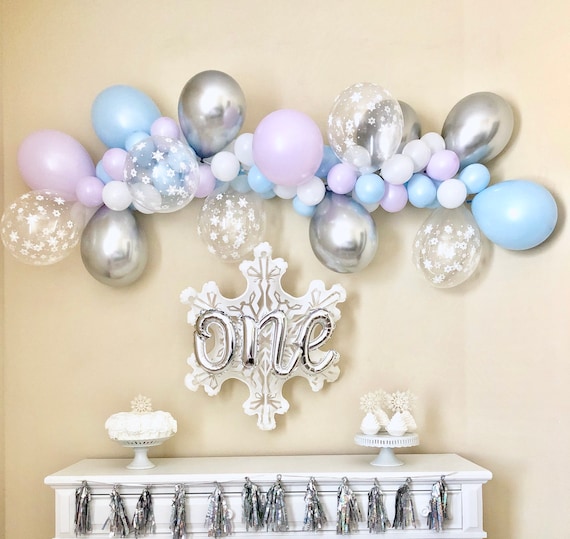 Frozen Snowflake Balloon Garland DIY Kit Blue Lilac Silver and Snowflake~Winter Onederland First Birthday Decor~Onederland Party~Onederland Il_570xn