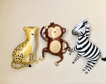 Safari Animal Balloons: Cheetah, Monkey, Zebra - Jungle Party Decor