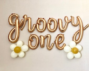 Groovy One Script Letter Balloons~Groovy Birthday~Groovy One Banner~Groovy One Party~Groovy Party Supplies~Retro Birthday Party~Daisy