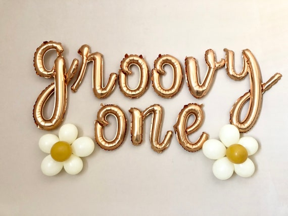 Groovy One Script Letter Balloons~Groovy Birthday~Groovy One Banner~Groovy One Party~Groovy Party Supplies~Retro Birthday Party~Daisy Il_570xn