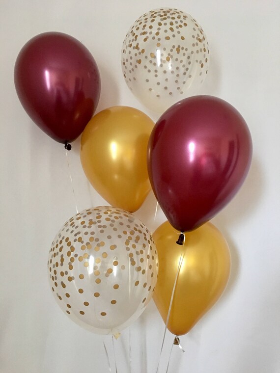Burgundy Gold and Clear Gold Confetti Latex Balloons~Fall Balloons~Wedding~Bridal Shower~Birthday~Fall In Love~Gold Confetti Look Balloon Il_570xn