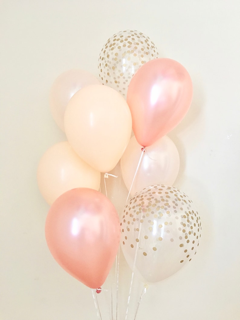 Rose Gold Blush Pearl Peach Clear Gold Confetti Latex BalloonBirthdayWeddingRose Gold Bridal ShowerRose Gold BalloonConfetti Balloon image 1